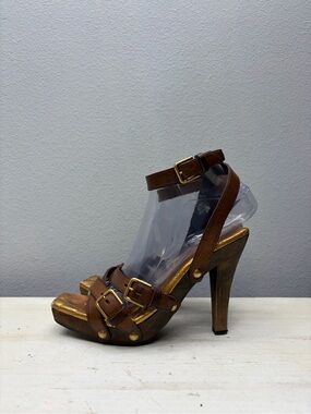 YSL Joan Ankle Strap Wooden Heels Size 36